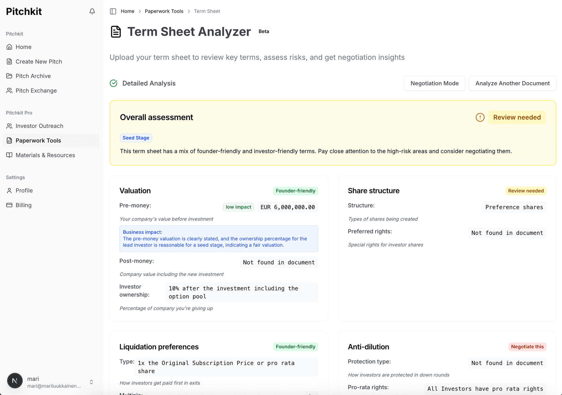 Stage-aware term sheet analysis