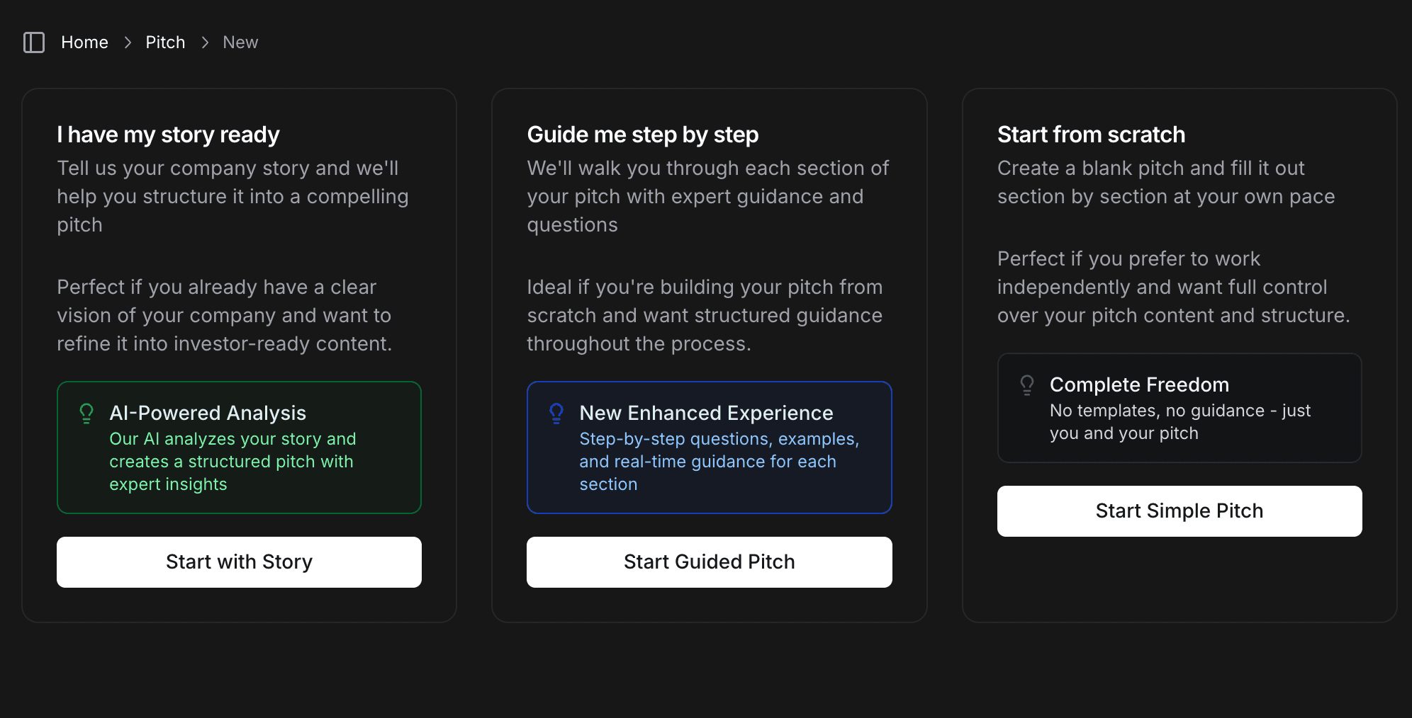 Create your pitch in multiple ways
